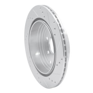 Nissan Pathfinder Brake Rotor (1) - Rear Left - R1 Concepts - Drilled & Slotted - Silver - `05-`12